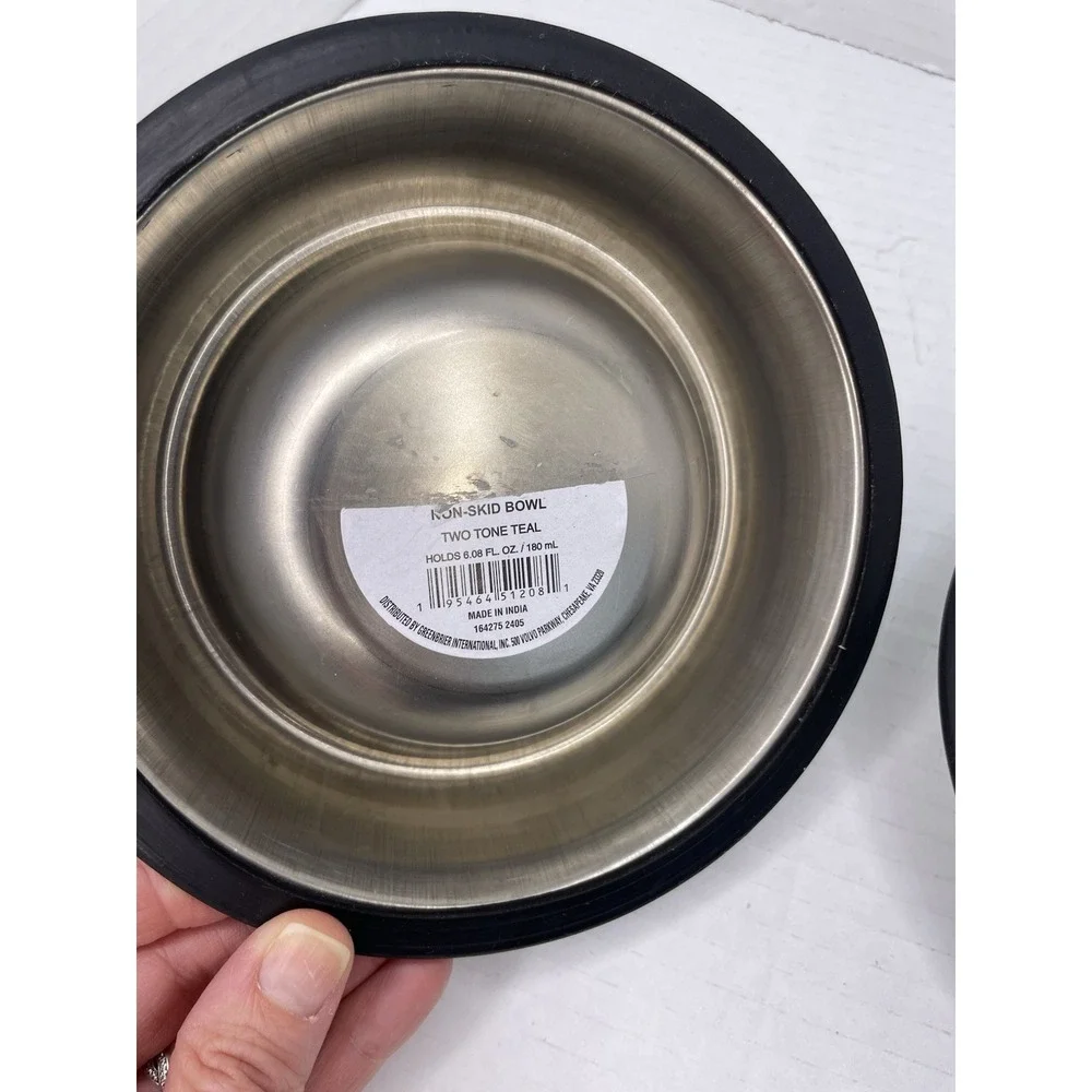 2pc Stainless Steel Non-Slip Rubber Bottom Small Dog Pet Food Water Bowl‎ Set